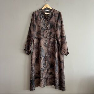 Pretty Angel Button Up Tunic Dress Silk Blend Long Sleeves Time Maps Travel XL